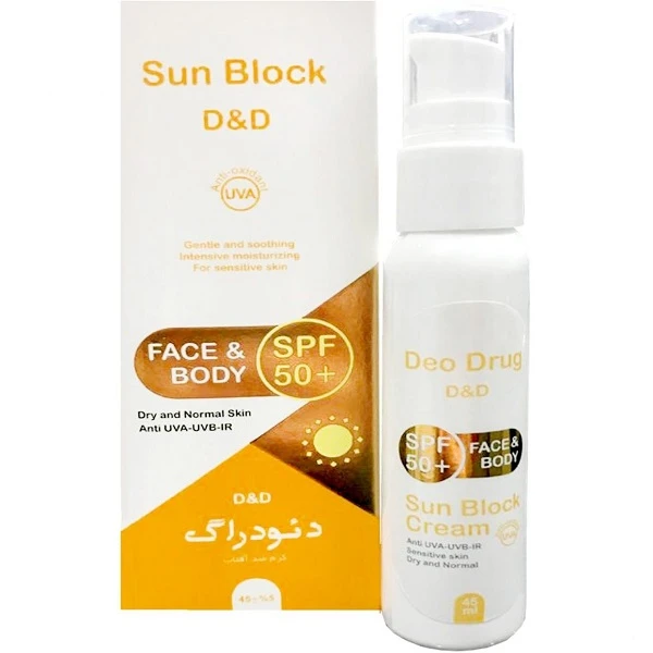 کرم ضد آفتاب بی رنگ دئو دراگ spf50 مناسب پوست خشک و معمولی حجم 45 میلی لیتر
